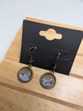 Weathered Blue Bronze, handmade beaded earrings in blue, bronze, brown and grey