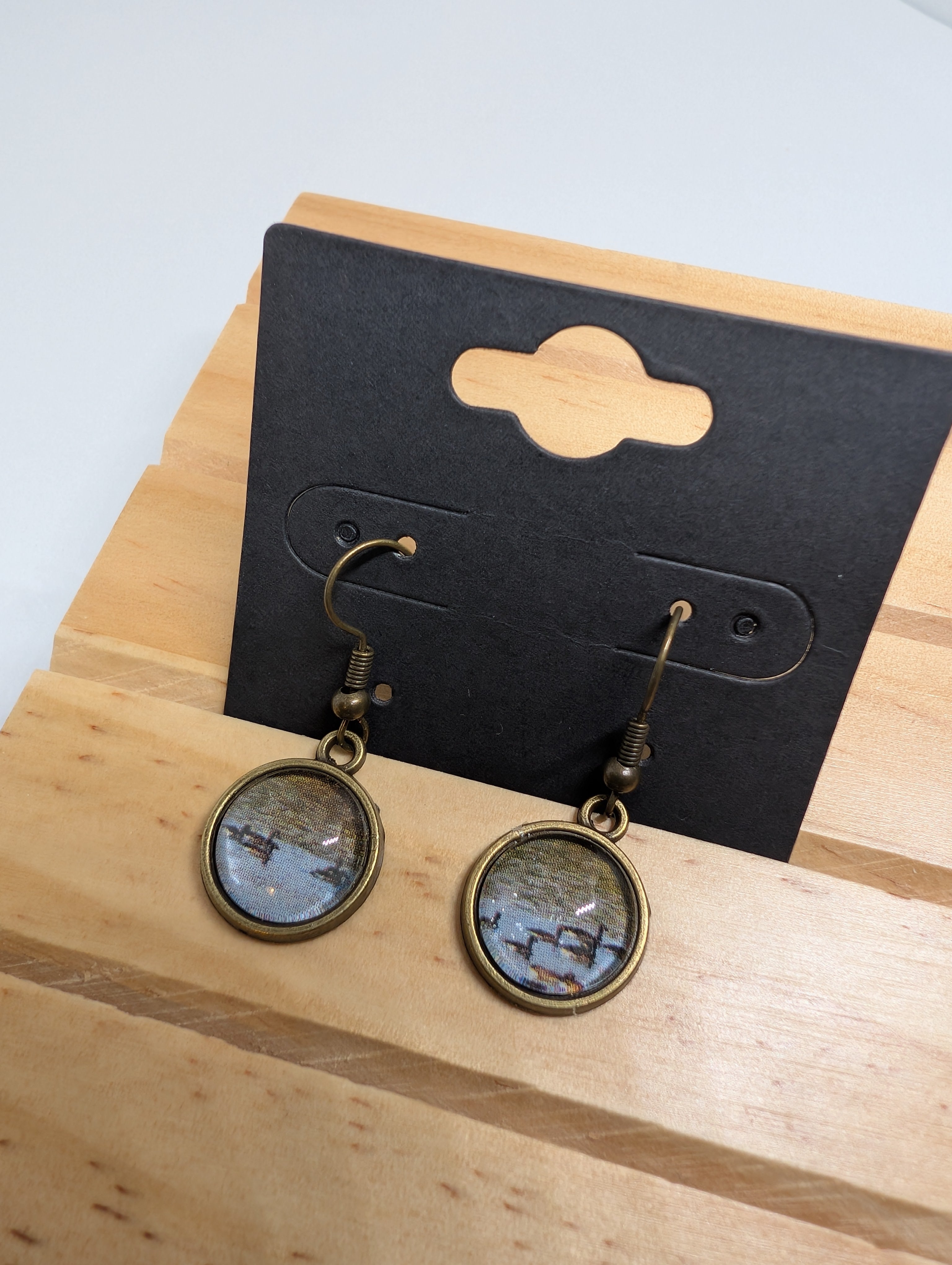 Weathered Blue Bronze, handmade beaded earrings in blue, bronze, brown and grey