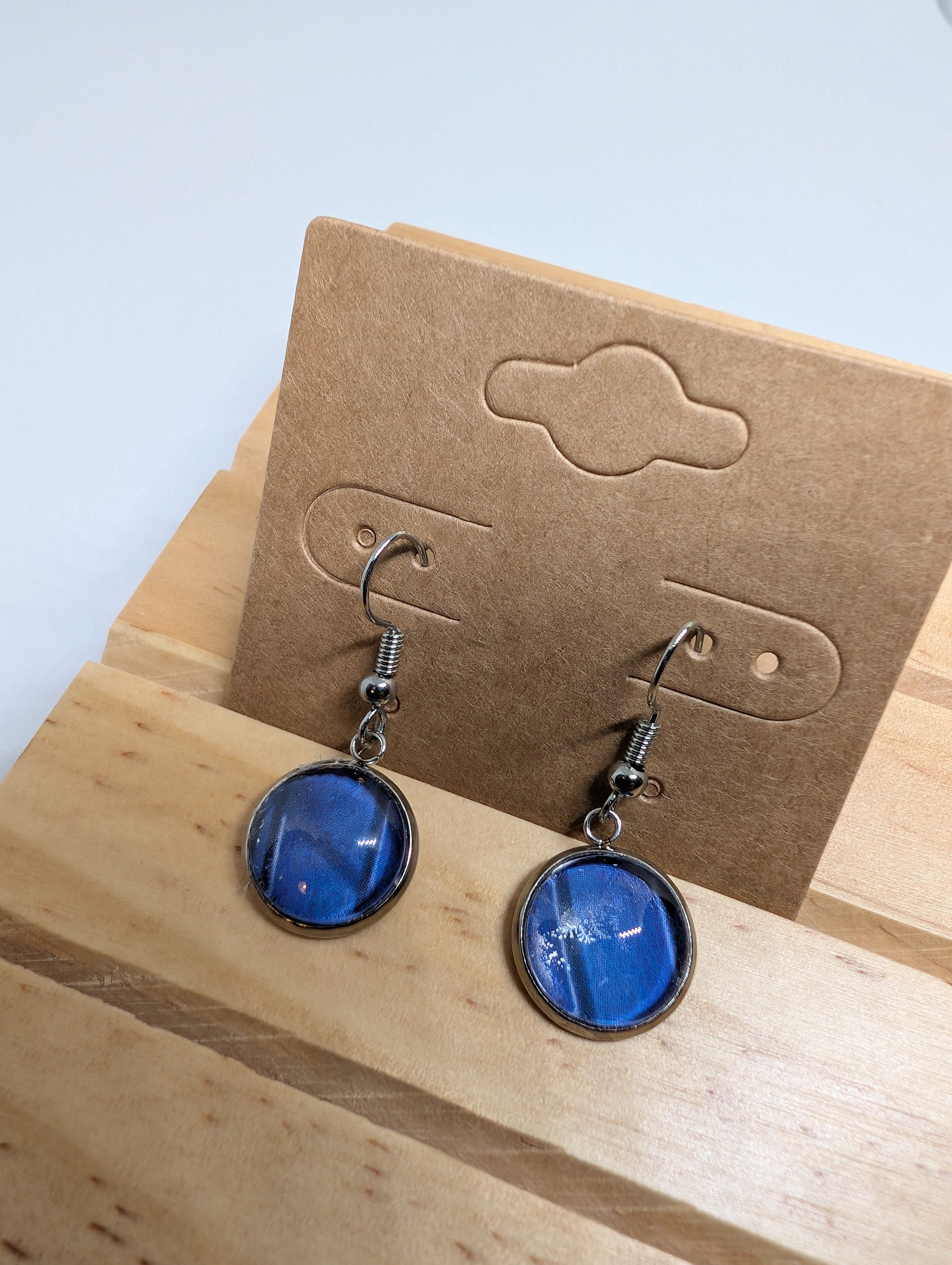 Deep Cobalt Drops, handmade beaded earrings in blue and silver