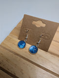 Bright Blue Wave, handmade beaded earrings in blue, silver and white