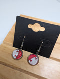 Cherry And Cream, handmade beaded earrings in red, white and silver