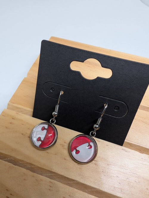 Cherry And Cream, handmade beaded earrings in red, white and silver