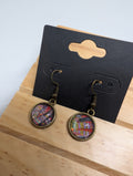 Confetti Mosaic Rounds, handmade beaded earrings in multicolour, bronze and pink
